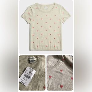 NWT J. Crew Heather Gray Tee with Red Heart Accents